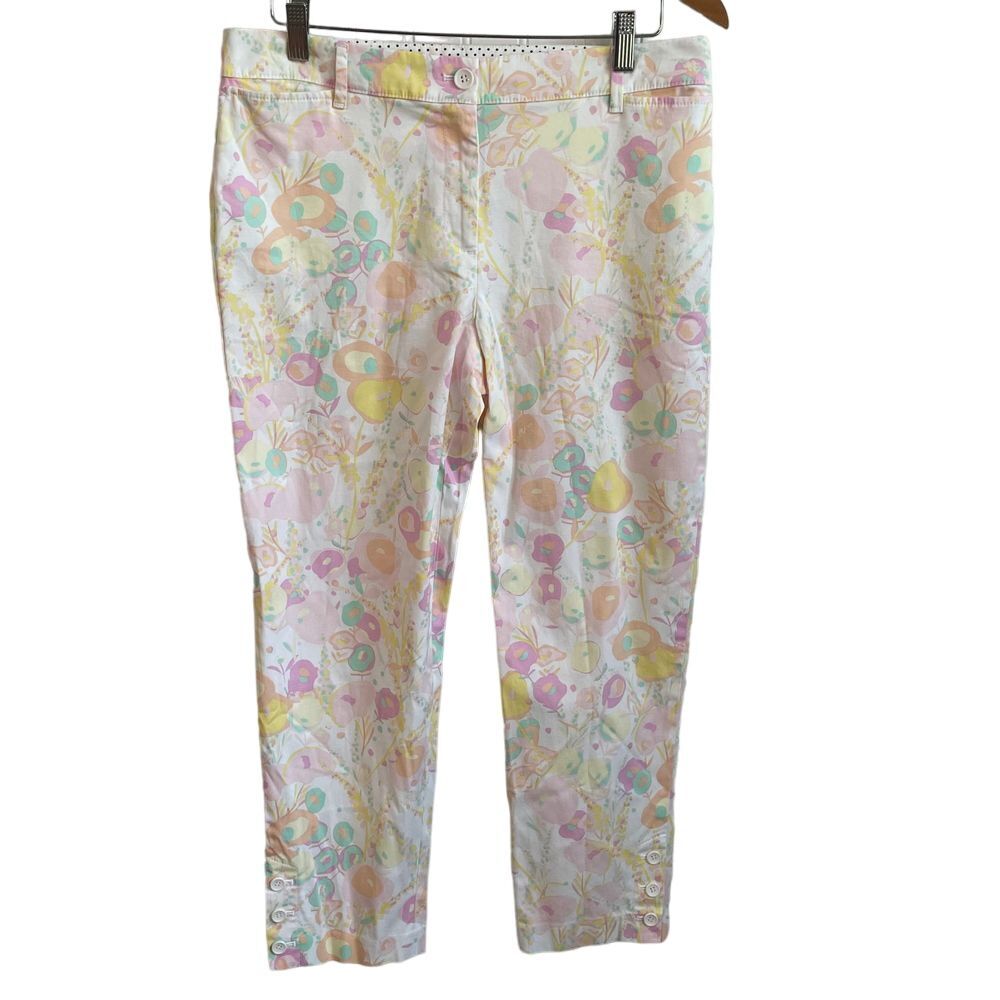 Talbots Pants Perfect Crop Womens 8 Pastel Floral Paisley Chino Preppy Stretch
